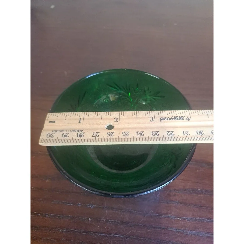 1957 Anchor Hocking Forest Green Sandwich Glass Floral And Foliage 4in Berry...
